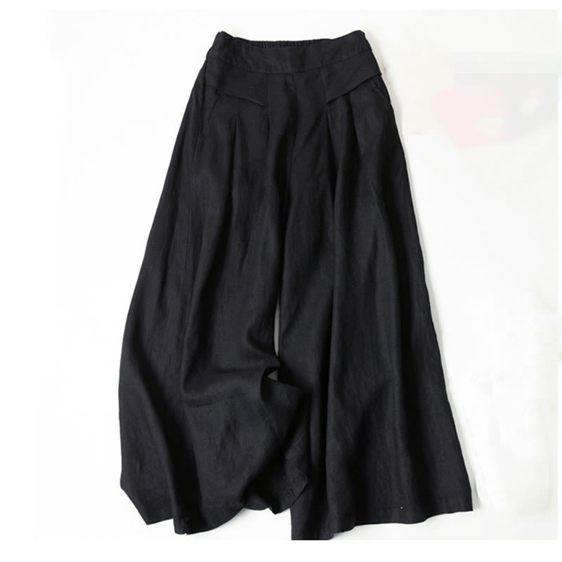 Priya | Women's Linen High-Waist Pleated Wide-Leg Trousers
