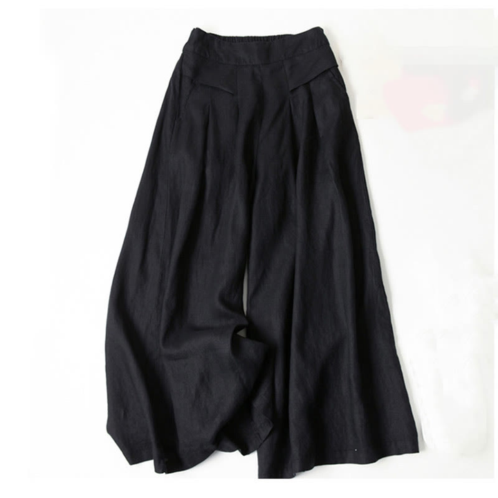 Priya | Women's Linen High-Waist Pleated Wide-Leg Trousers