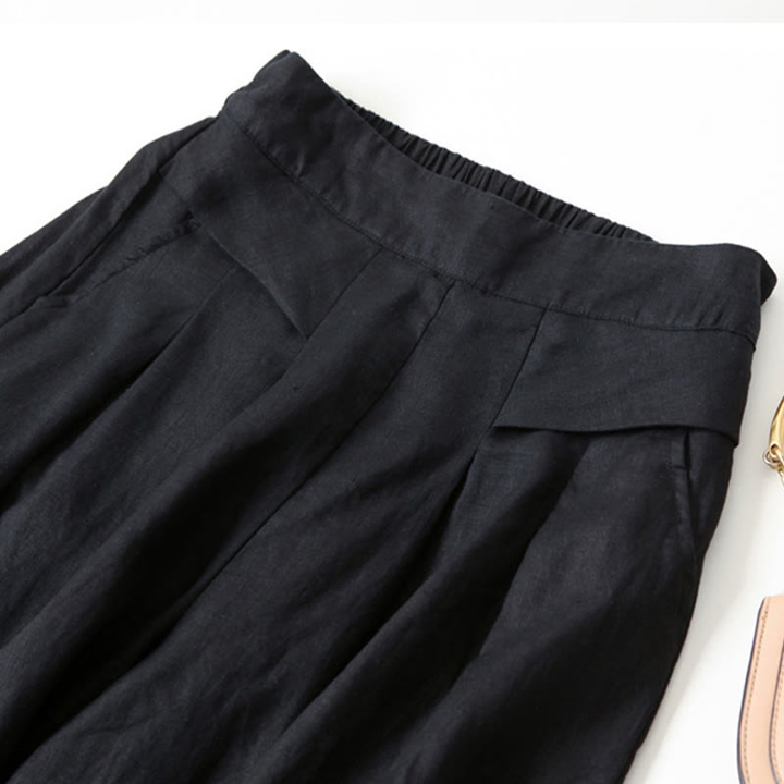 Priya | Women's Linen High-Waist Pleated Wide-Leg Trousers