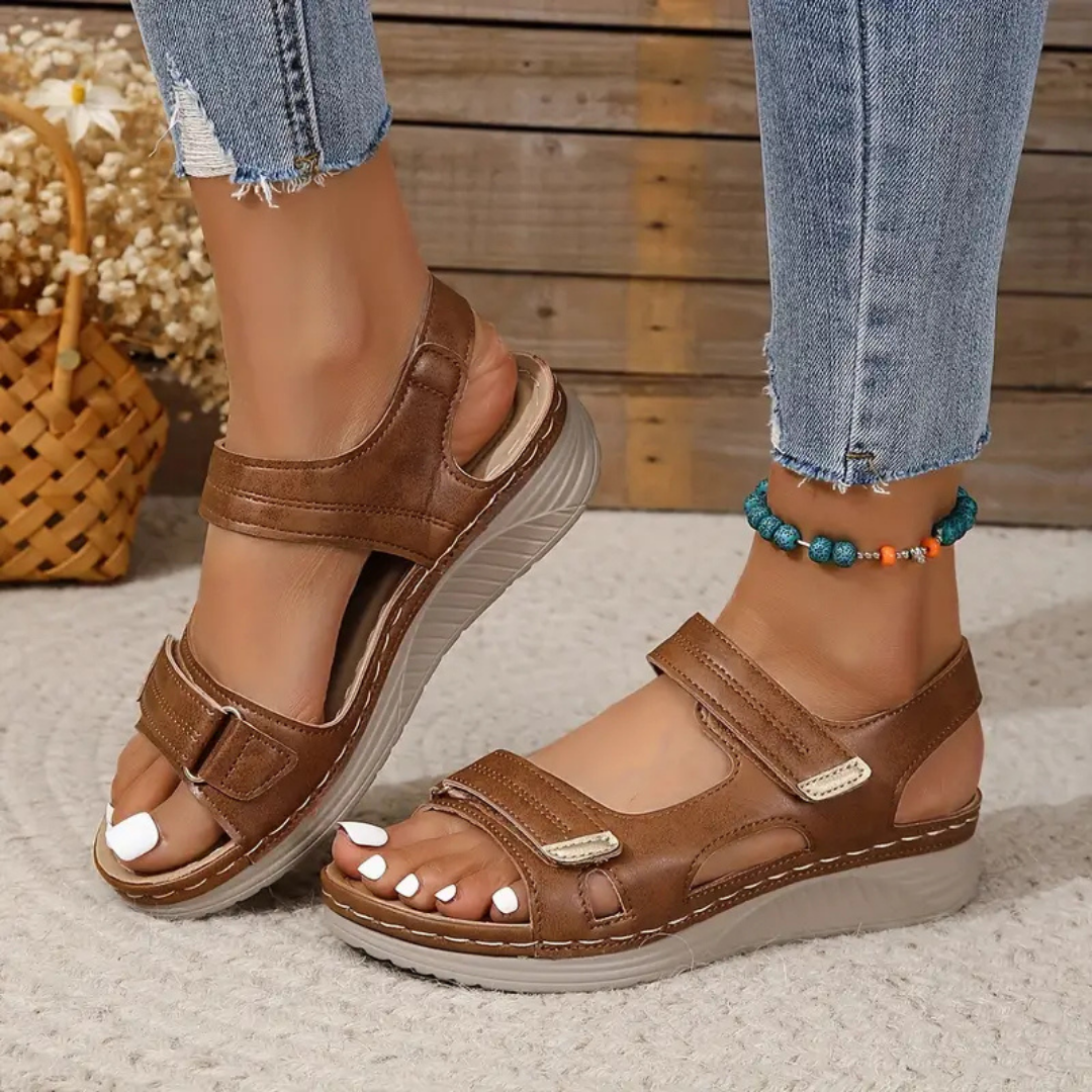 Priya | Women's Orthopaedic Leather Hook-and-Loop Wedge Sandals