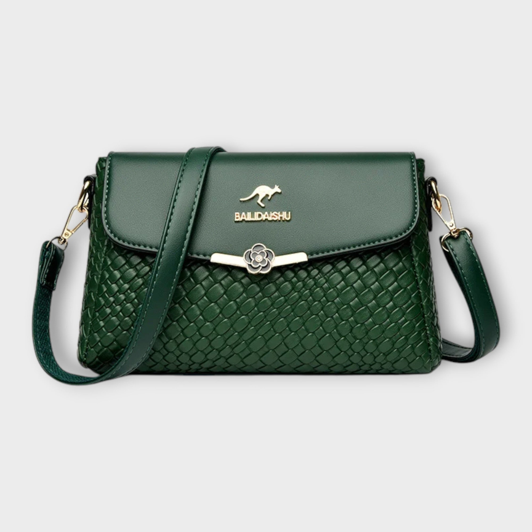 Priya | Women's Vegan Leather Woven Flap Crossbody Bag