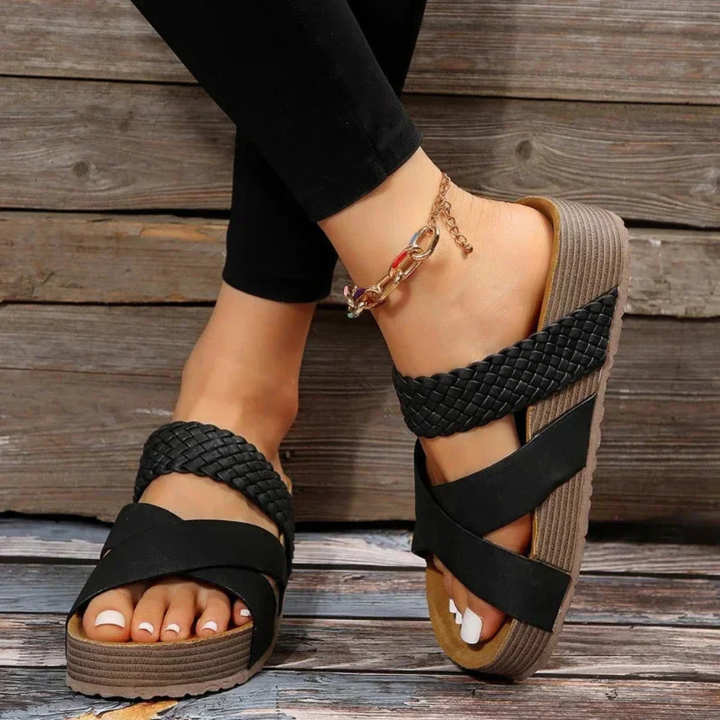 Quinn | Women's Leather Woven Cross-Strap Platform Sandals