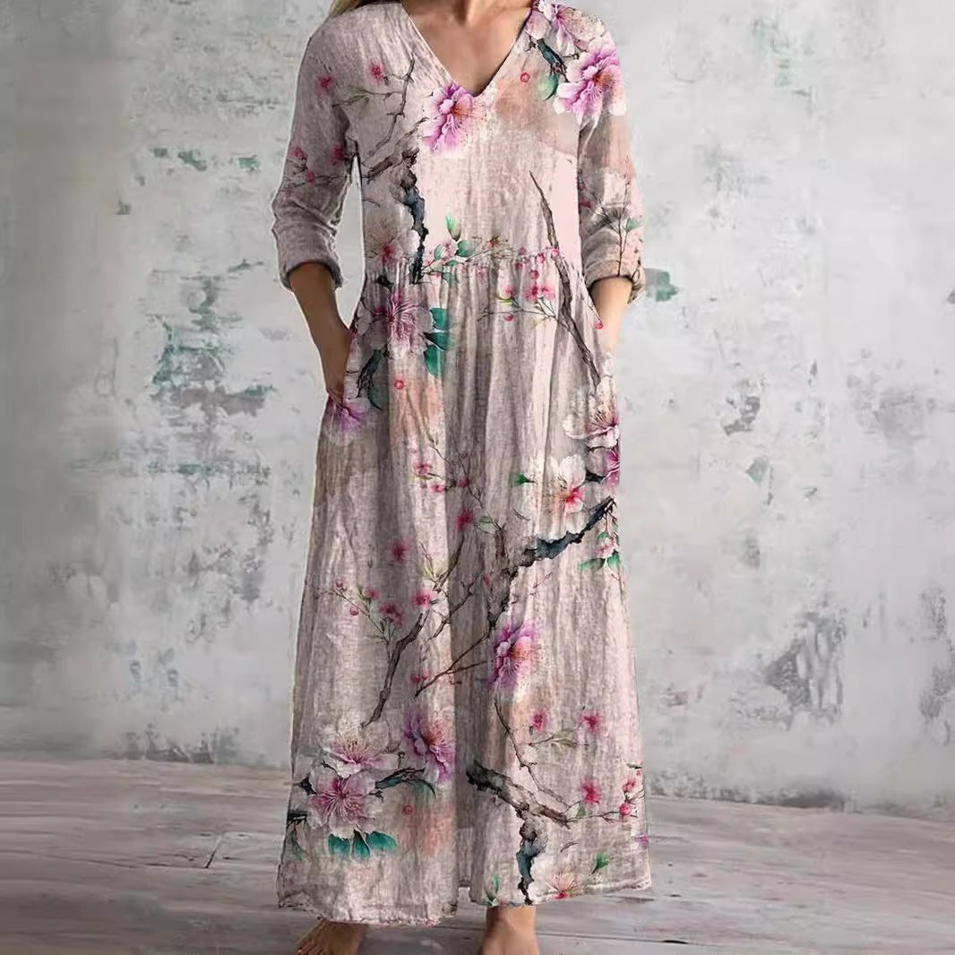 Remi | Women's Chiffon Floral Print V-Neck Maxi Dress Boho