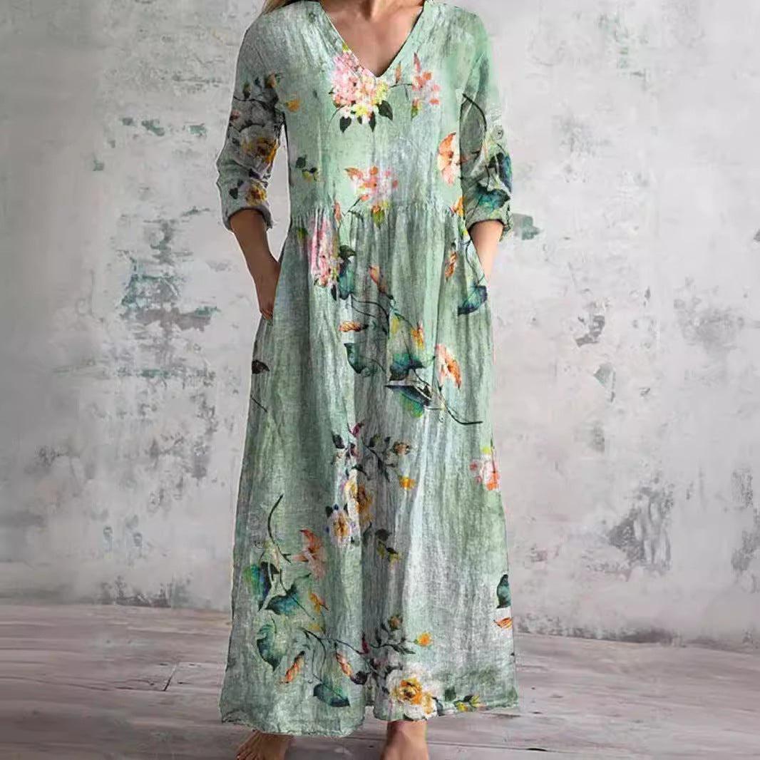 Remi | Women's Chiffon Floral Print V-Neck Maxi Dress Boho