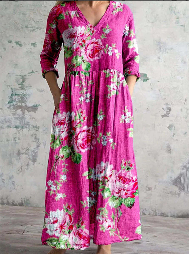 Remi | Women's Chiffon Floral Print V-Neck Maxi Dress Boho