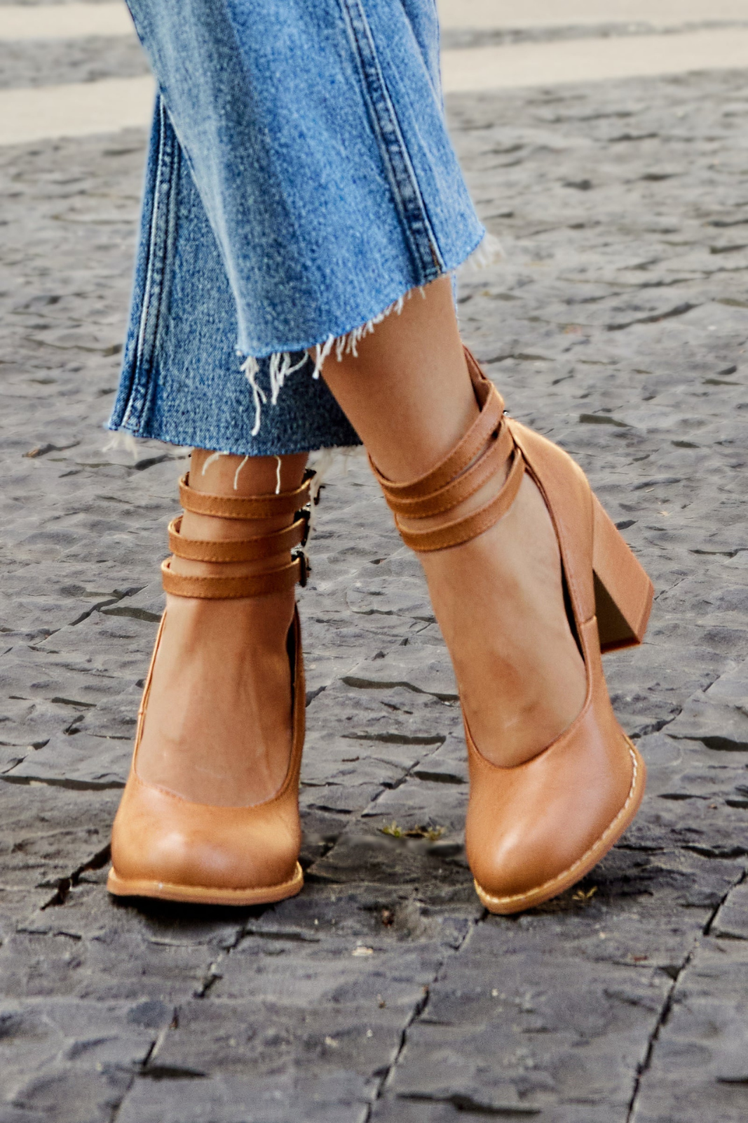 Remi | Women's Leather Block Heel Ankle Strap Pumps