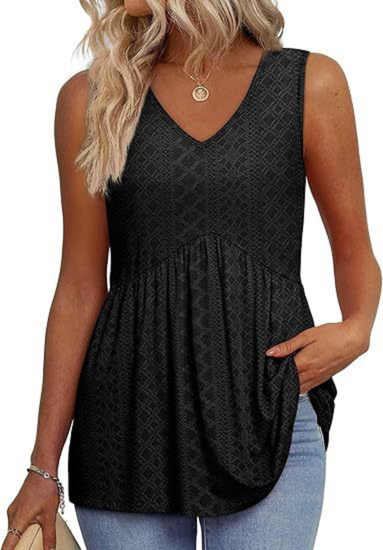 Remi | Women's Lightweight Textured V-Neck Sleeveless Peplum Top