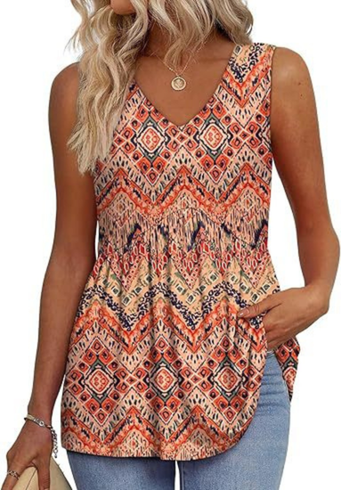 Remi | Women's Lightweight Textured V-Neck Sleeveless Peplum Top