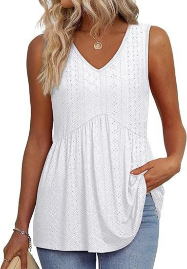 Remi | Women's Lightweight Textured V-Neck Sleeveless Peplum Top