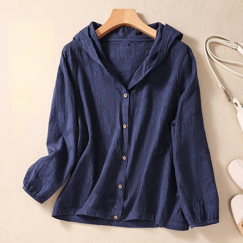 Remi | Women's Linen Hooded Button-Down Casual Shirt