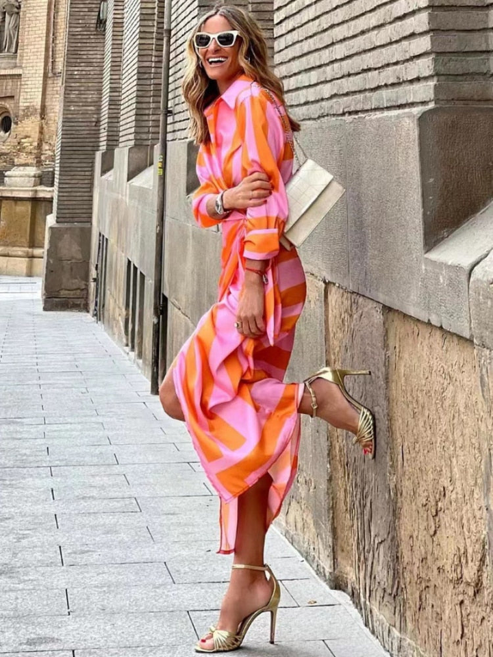 Remi | Women's Satin Bold Print Wrap Midi Dress