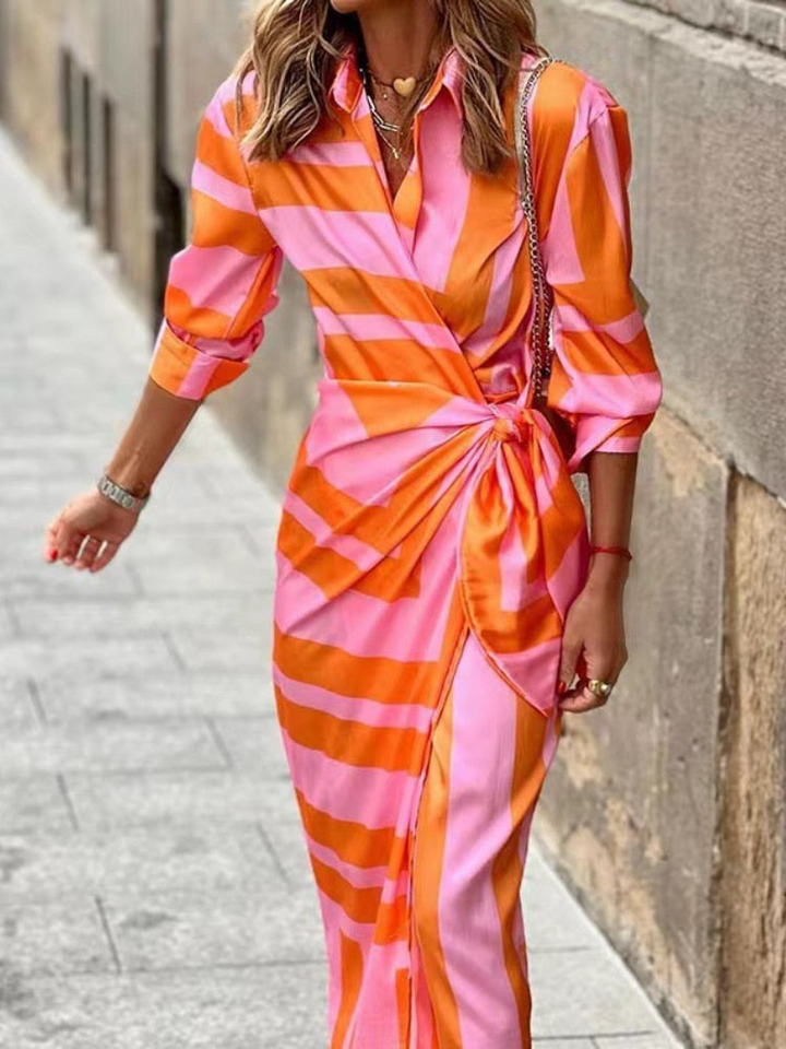 Remi | Women's Satin Bold Print Wrap Midi Dress