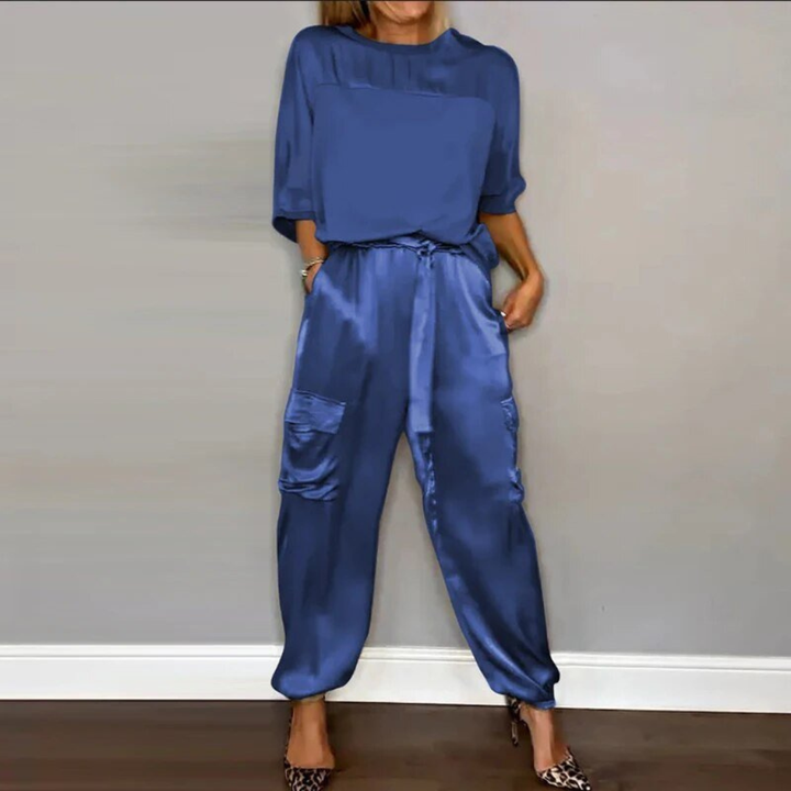 Remi | Women's Satin Cargo Trouser & Tee Two-Piece Set