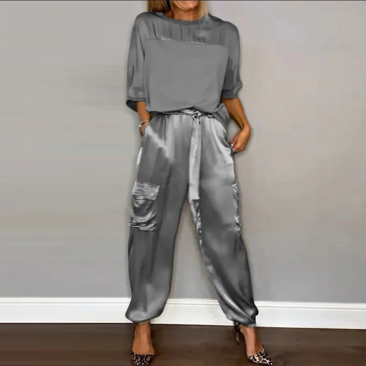 Remi | Women's Satin Cargo Trouser & Tee Two-Piece Set