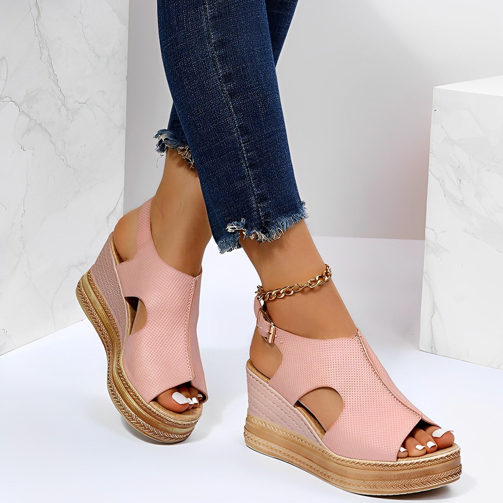 Reva | Women's Wedge Platform Peep-Toe Ankle Strap Sandals