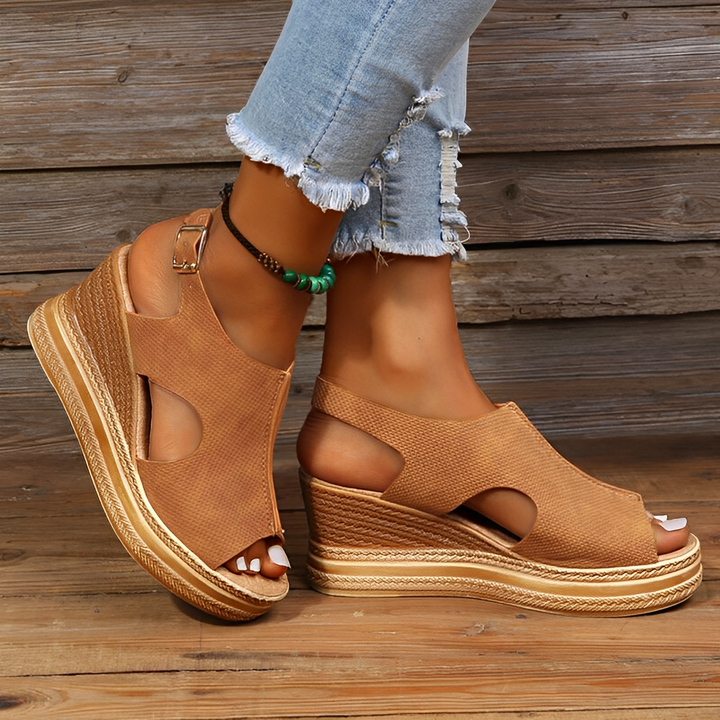 Reva | Women's Wedge Platform Peep-Toe Ankle Strap Sandals