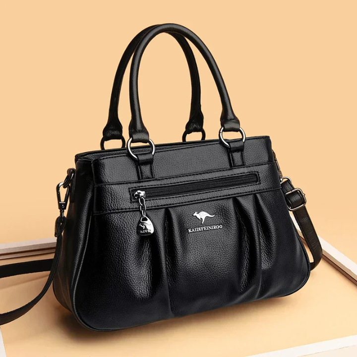 Romie | Women's Leather Ruched Zip-Front Handbag