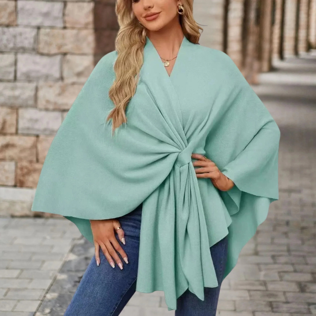 Runa | Women's Lightweight Knot-Front Batwing Wrap Poncho Top