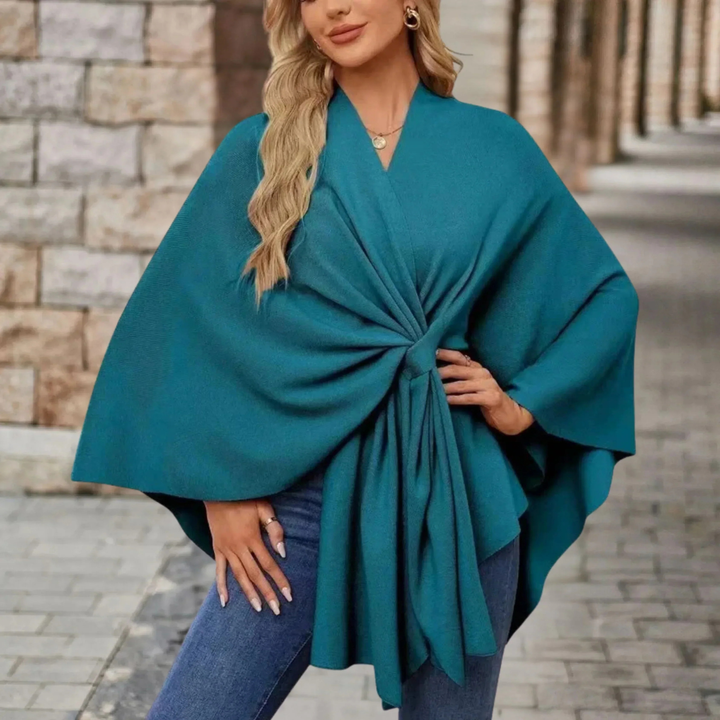 Runa | Women's Lightweight Knot-Front Batwing Wrap Poncho Top