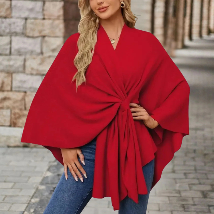 Runa | Women's Lightweight Knot-Front Batwing Wrap Poncho Top