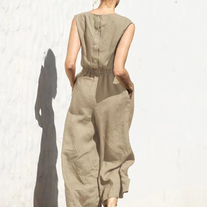 Classic Short-Sleeve Linen Jumpsuit | Relaxed Fit