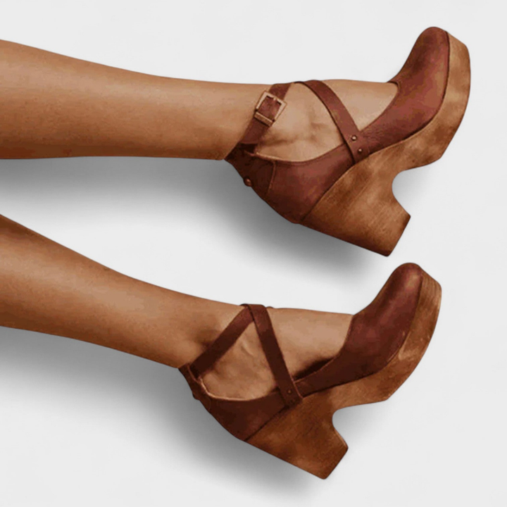 Sable | Women's Leather Buckle Cross-Strap Block Heels