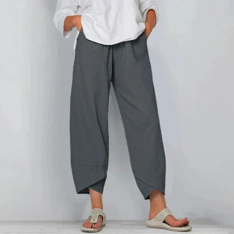 Sanne | Women's Linen Relaxed Tapered Ankle Trouser