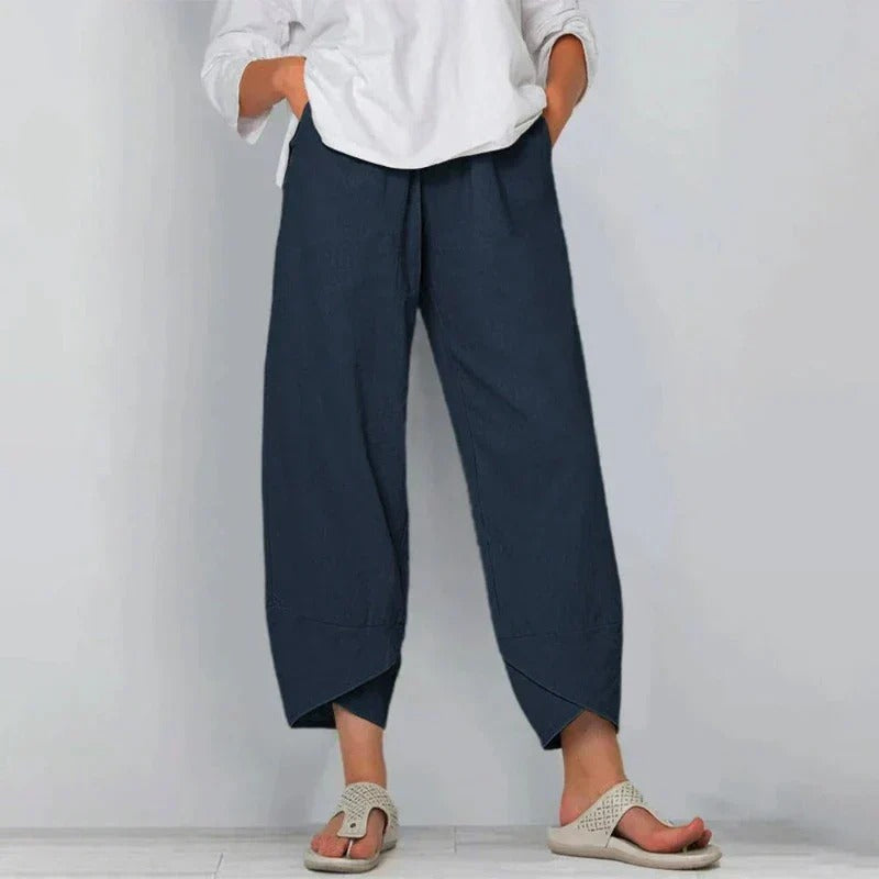 Sanne | Women's Linen Relaxed Tapered Ankle Trouser