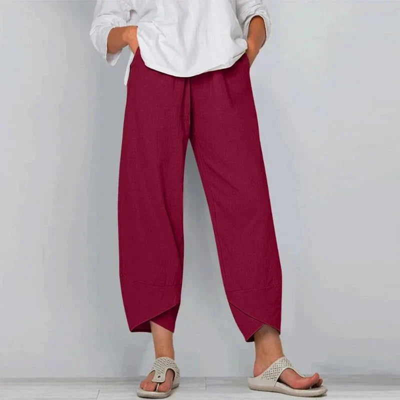 Sanne | Women's Linen Relaxed Tapered Ankle Trouser