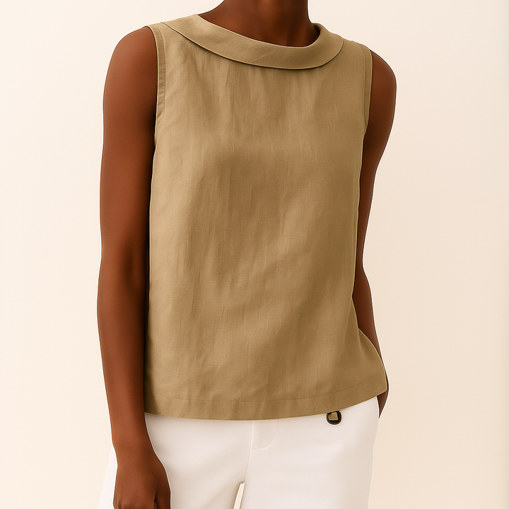 Sanne | Women's Linen Sleeveless Mock-Neck Tank Top