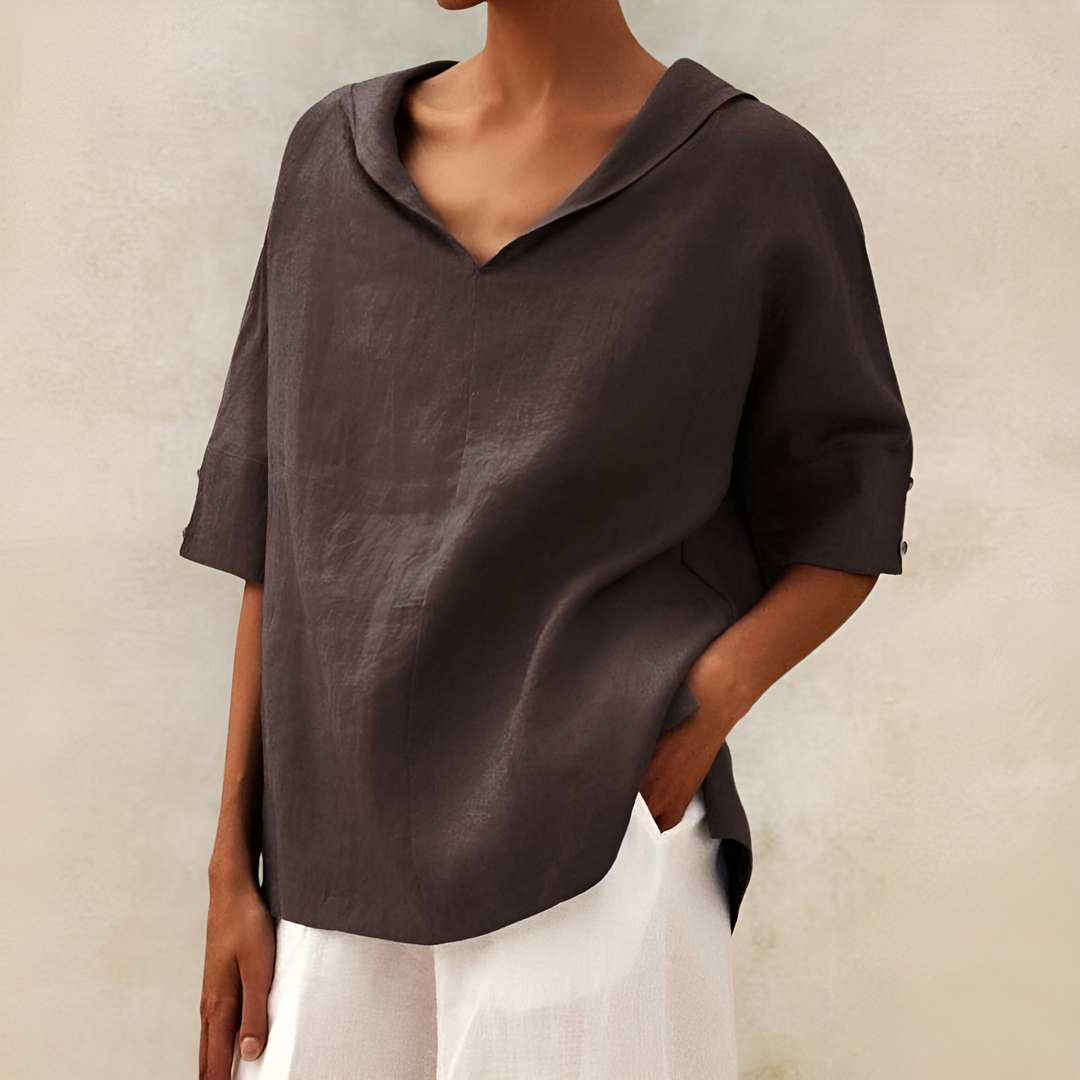 Sanne | Women's Linen V-Neck Oversized Short Sleeve Top
