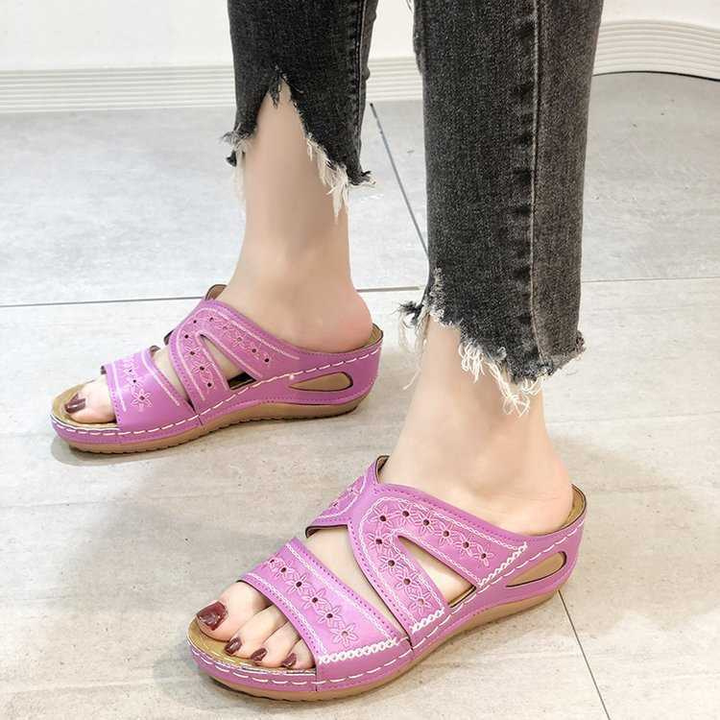 Sanne | Women's Orthopaedic Cut-Out Wedge Slide Sandals