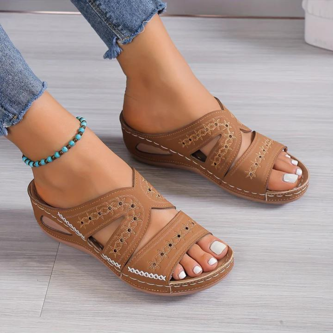 Sanne | Women's Orthopaedic Cut-Out Wedge Slide Sandals