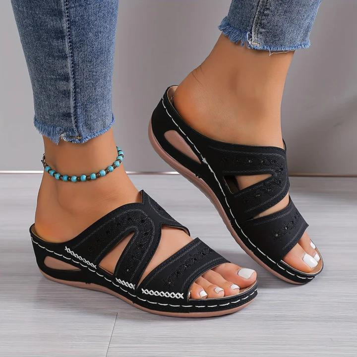 Sanne | Women's Orthopaedic Cut-Out Wedge Slide Sandals