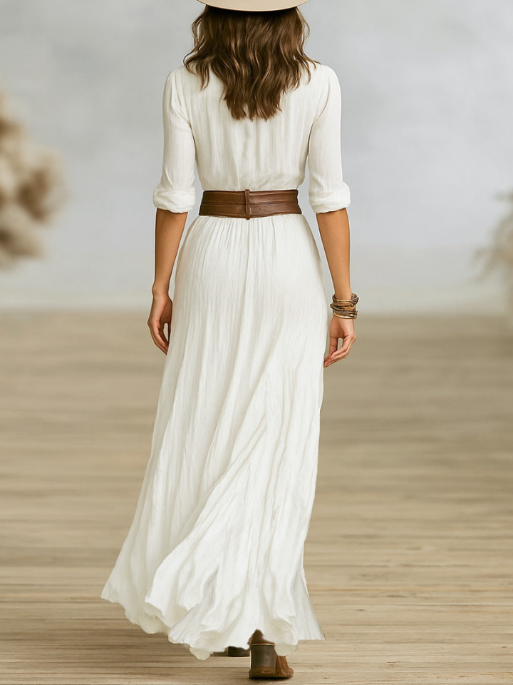 Savannah | Women's Cotton Gauze Ruched Button-Down Maxi Dress Boho