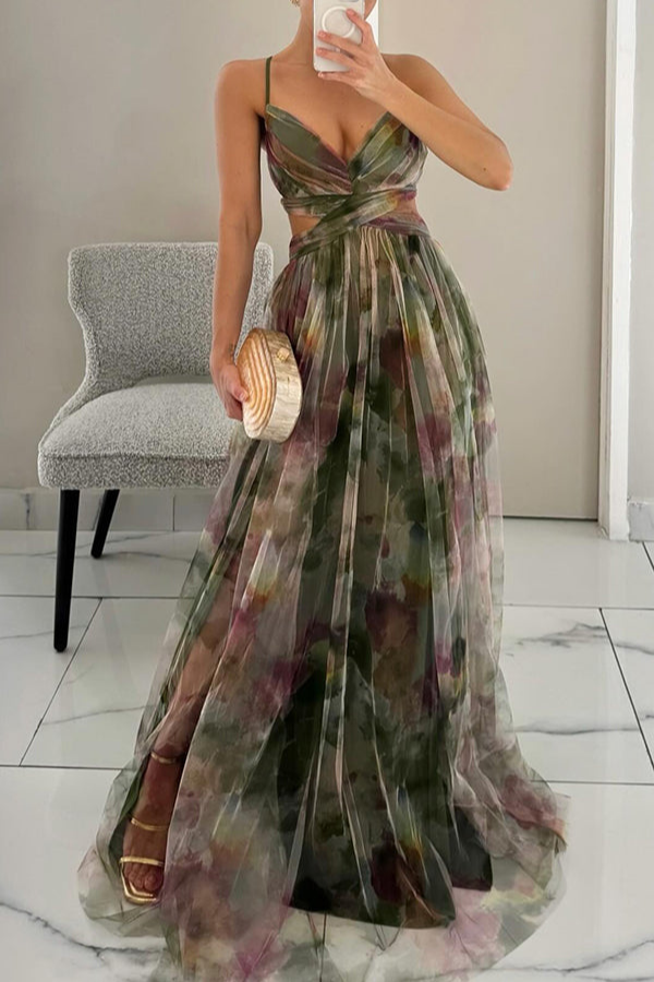 Seraphine | Women's Chiffon Print Wrap V-Neck Maxi Dress Elegant