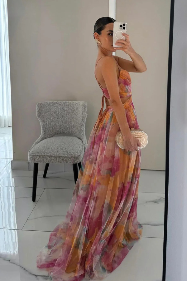 Seraphine | Women's Chiffon Print Wrap V-Neck Maxi Dress Elegant