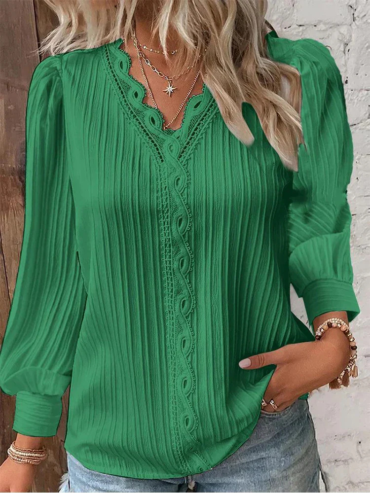 Seraphine | Women's Cotton Lace-Trim V-Neck Blouse