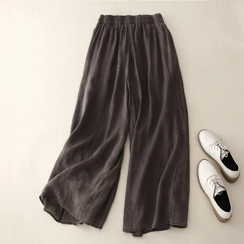 Sienna | Women's Linen Elastic Waist Wide-Leg Culottes