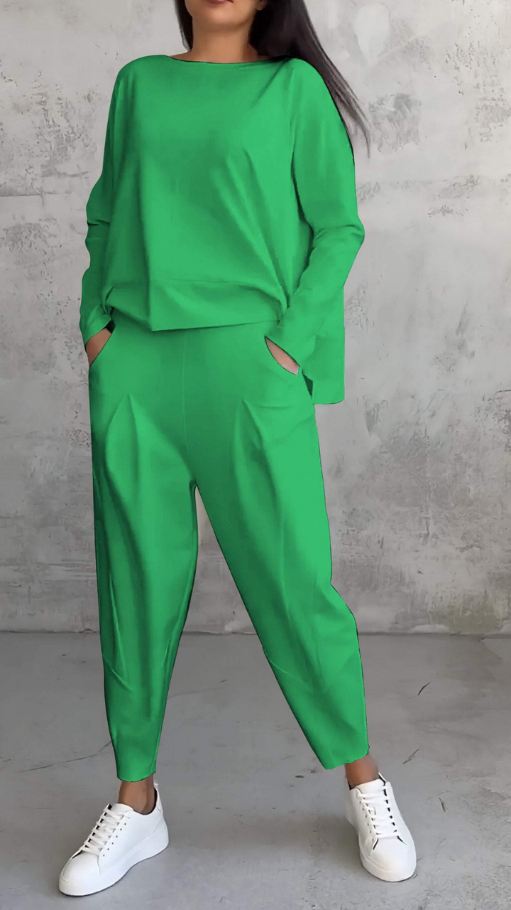 Sloane | Women's Cotton-Blend Relaxed Long-Sleeve Top & Trouser Set