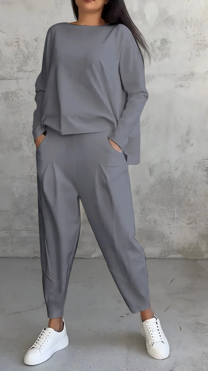 Sloane | Women's Cotton-Blend Relaxed Long-Sleeve Top & Trouser Set