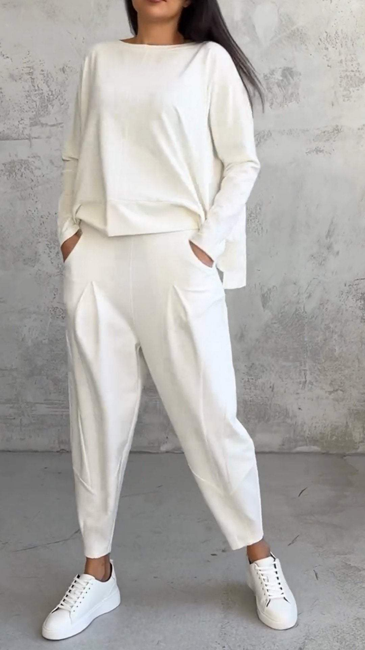 Sloane | Women's Cotton-Blend Relaxed Long-Sleeve Top & Trouser Set