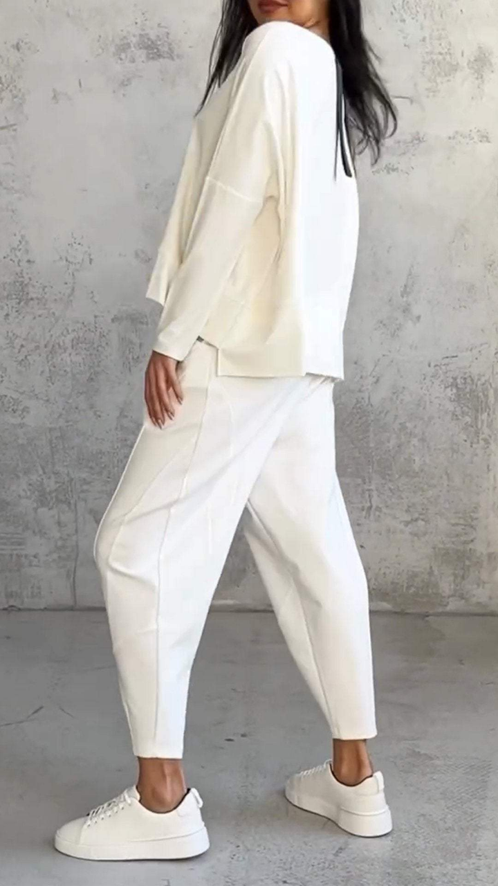 Sloane | Women's Cotton-Blend Relaxed Long-Sleeve Top & Trouser Set