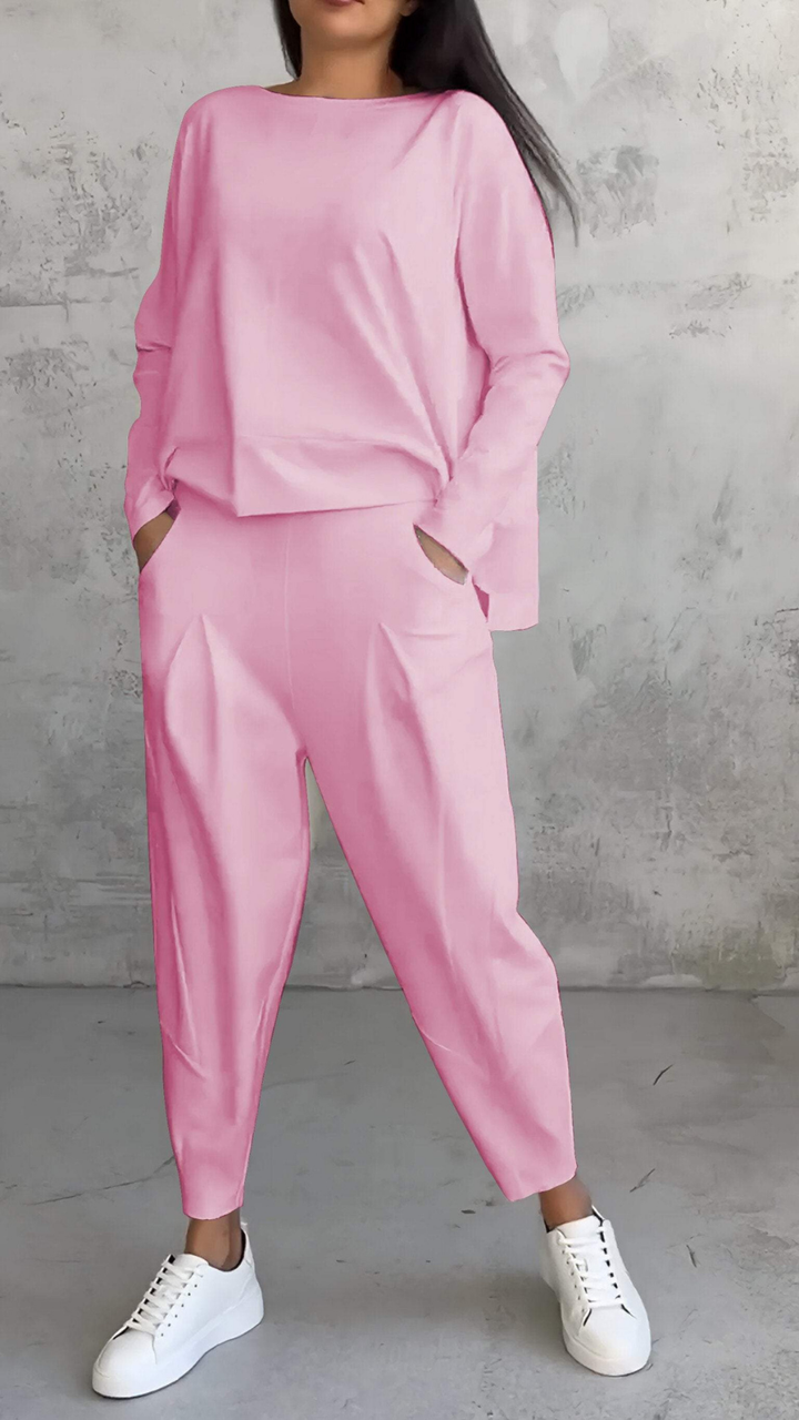 Sloane | Women's Cotton-Blend Relaxed Long-Sleeve Top & Trouser Set