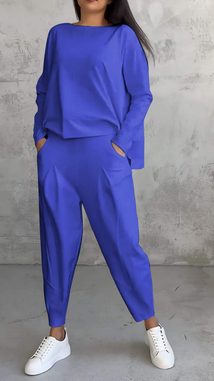Sloane | Women's Cotton-Blend Relaxed Long-Sleeve Top & Trouser Set