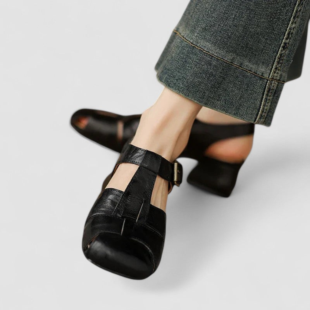 Sloane | Women's Leather Cutout Buckle Low Heel Sandals