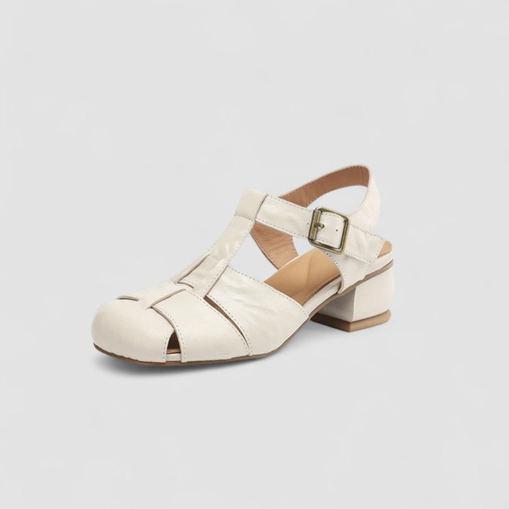 Sloane | Women's Leather Cutout Buckle Low Heel Sandals