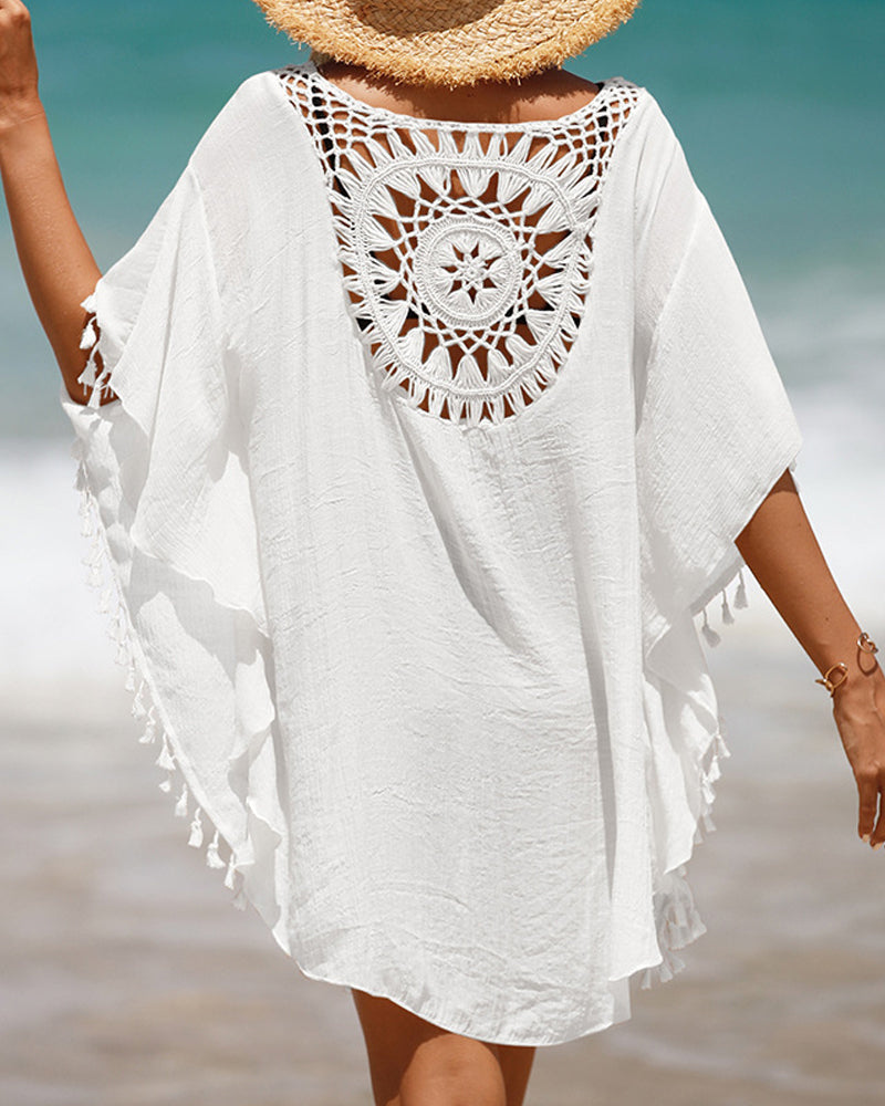 Solene | Women's Cotton Crochet Tassel Beach Cover-Up