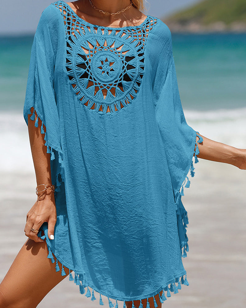 Solene | Women's Cotton Crochet Tassel Beach Cover-Up