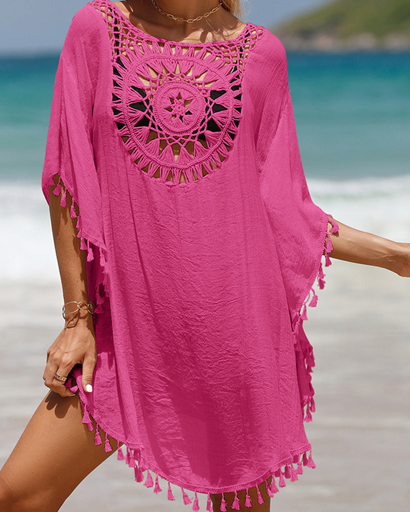 Solene | Women's Cotton Crochet Tassel Beach Cover-Up